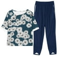 thumbnail image 1 of YABCSAZ Summer Outfits for Women Short Sleeved Round Neck Button Tee Shirt Tops and Capri Wide Leg Pants Printed Loose Fit Casual 2 Piece Pajama Sets, 1 of 3