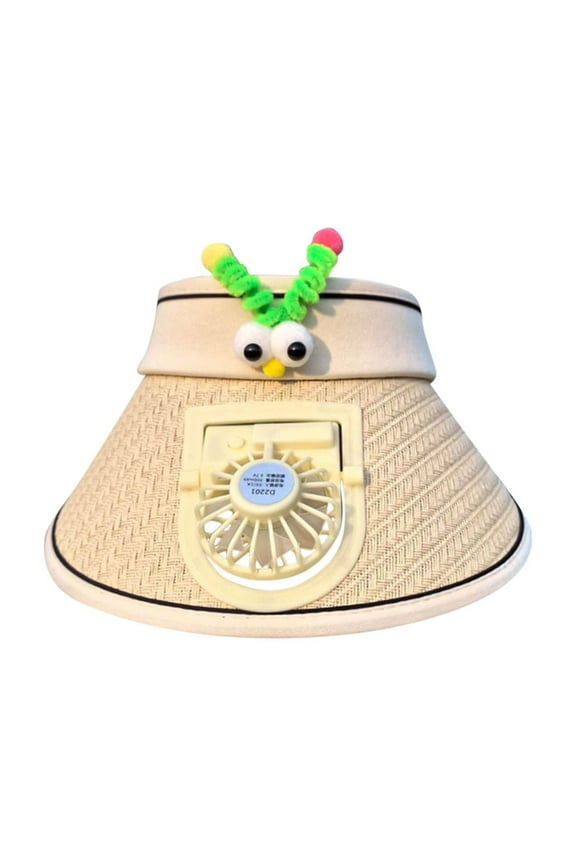 Sun Visor Hats with Fan Toddler Girls Boys UPF 50+ Sun Protection Hat Kids Wide Brim Visors Fan Caps Summer Mini Cooling Fan Visor for Travel Camping Study Beach Size Free Size