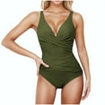 thumbnail image 1 of YABCSAZ Swim Suits for Women 2025 Tummy Control Bathing Suit Solid Color Wrap 1 Piece Swimsuits Sleeveless Deep V Plus Size Sexy Tankini Beach Bikini One Piece Swimsuits, 1 of 6
