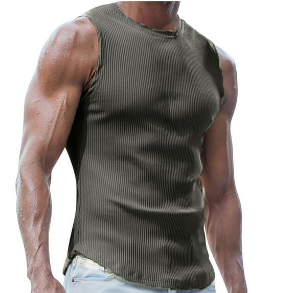 YABCSAZ Tank Tops Men Casual Loose Fitting Camisole Sleeveless Short Sleeved Cotton Round-Neck Tank Top Outdoor Daily Gym Workout Athletic Tanks