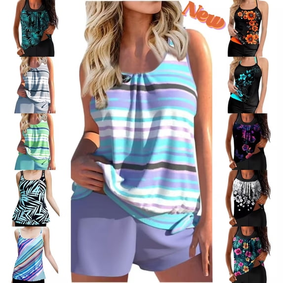 YABCSAZ Tankini Swimsuits for Women Tummy Control Bathing Suit Womens Two Piece Swimwear Sets Sleeveless Sling Tank Tops and Shorts with Sports Bra Swimsuits for Athletic Vacasion Beach Hawaii