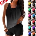 thumbnail image 1 of YABCSAZ Tankini Swimsuits for Women ,Solid Color Tummy Control Two Piece Bathing Suits with Sporty Pockets Swim Shorts Swimwear, 1 of 6