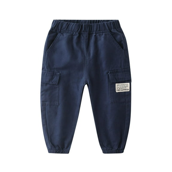 YABCSAZ Toddler Baby Boys Girls Jeans Pants Casual Loose Fit Elastic Waist Cargo Pants Solid Color Comfy Baggy Pocket Haren Denim Long Pants Kids Clothes Out Play Games Size 4 Years