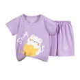 thumbnail image 1 of YABCSAZ Toddler Baby Boys Girls Summer Clothes Set Short Sleeve Round Neck Graphic Print T-Shirts and Casual Loose Wide Leg Bermuda Shorts Two Pieces Cute Kids Outfits Set Playwear Suit Size 4 Years, 1 of 3