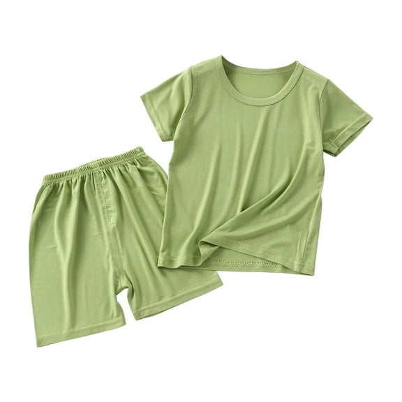 YABCSAZ Toddler Baby Boys Girls Summer Clothes Set Short Sleeve Round Neck Solid T-Shirts with Shorts Two Pieces Cute Kids Outfits Set Size 1-2 Years
