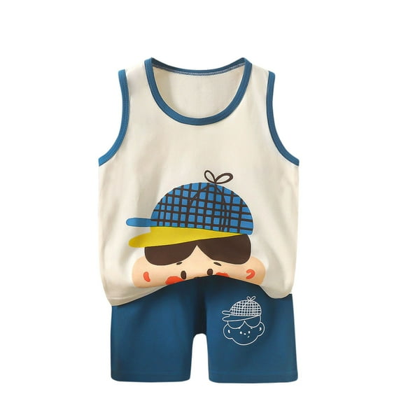 YABCSAZ Toddler Baby Boys Girls Summer Clothes Set Sleeveless Round Neck Graphic Print T-Shirts with Shorts Two Pieces Cute Kids Outfits Set Size 5 Years Summer Saving Clearance!