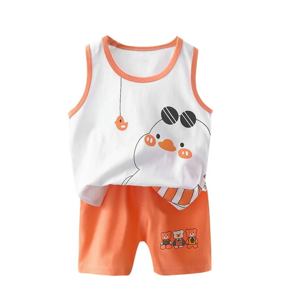 YABCSAZ Toddler Baby Boys Girls Summer Clothes Set Sleeveless Round Neck Graphic Print T-Shirts with Shorts Two Pieces Cute Kids Outfits Set Size 6 Months Summer Saving Clearance!