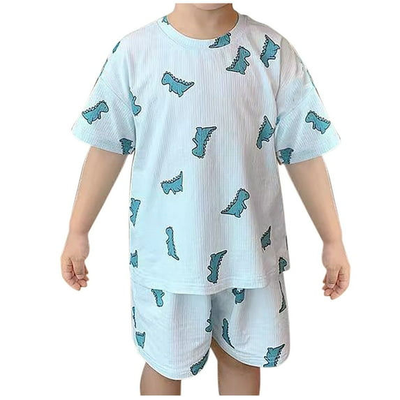 YABCSAZ Toddler Baby Boys Girls Summer Pajama Set Short Sleeve Round Neck Graphic Print T-shirt and Casual Loose Wide Leg Bermuda Shorts Two Pieces Sleepwear Cute Kids Outfits Set Size 7 Years