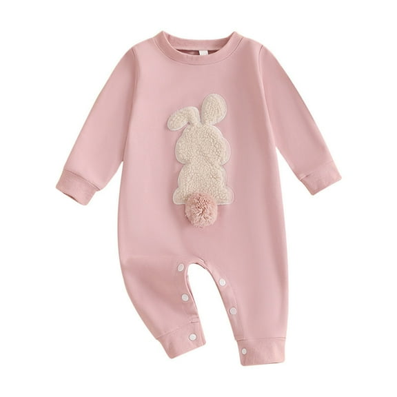 YABCSAZ Toddler Baby Easter Romper Long Sleeve Bunny Graphic Kids Jumpsuits Casual Loose Pllover Button Open Pants Boys Girls Unisex Pajama Infant Newborn Baby outfits Size 3 Month