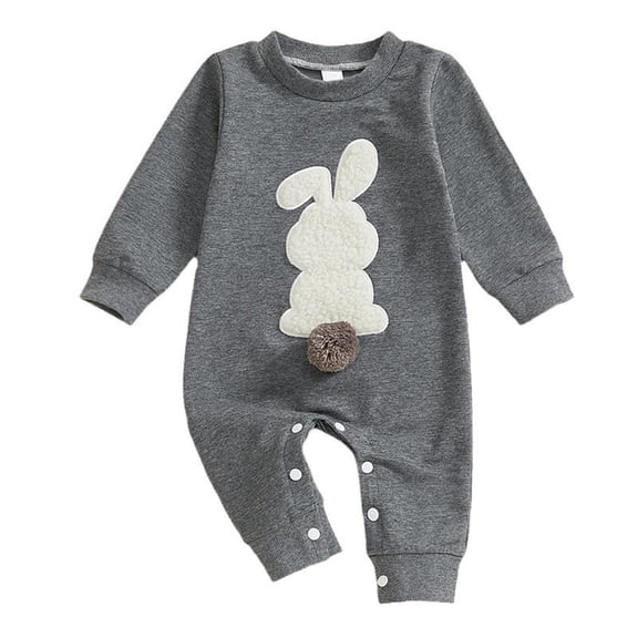 YABCSAZ Toddler Baby Easter Romper Long Sleeve Bunny Graphic Kids Jumpsuits Casual Loose Pllover Button Open Pants Boys Girls Unisex Pajama Infant Newborn Baby outfits Size 3 Month