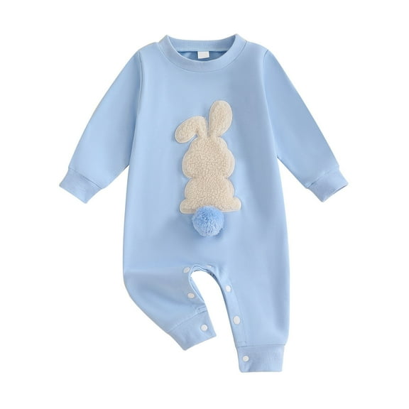 YABCSAZ Toddler Baby Easter Romper Long Sleeve Bunny Graphic Kids Jumpsuits Casual Loose Pllover Button Open Pants Boys Girls Unisex Pajama Infant Newborn Baby outfits Size 0 Month
