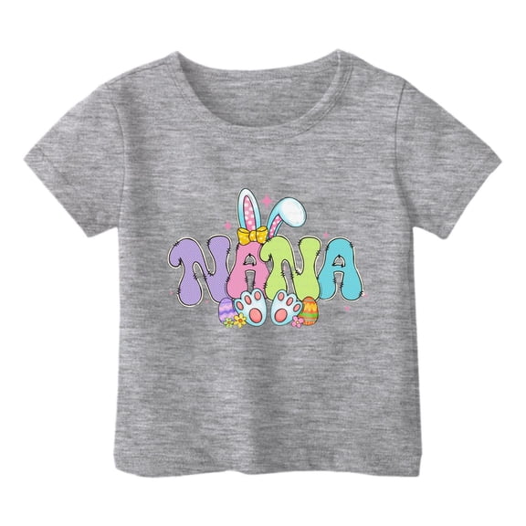YABCSAZ Toddler Baby Easter Tops Bunny Letter Printed T Shirt Short Sleeve Crewneck Loose Fit Tunic Tops Summer Casual Blouses Unisex kids Shirts Girls Boys Outfits Size 3 T
