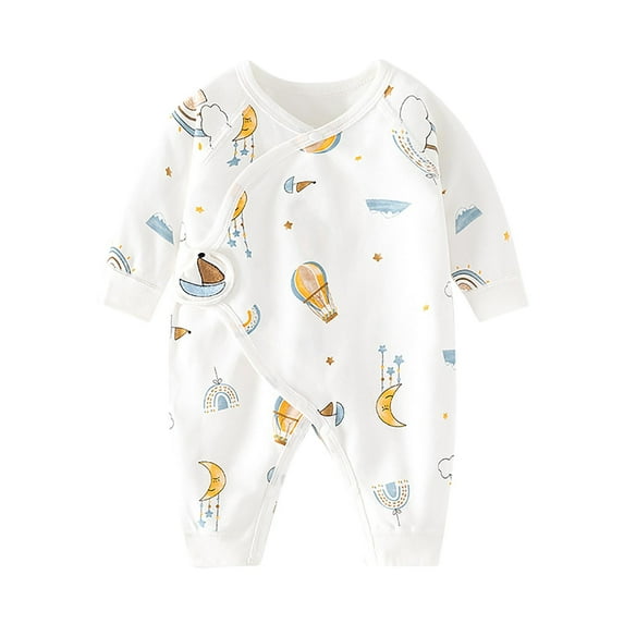 YABCSAZ Toddler Baby Girls Boys Jumpsuit Long Sleeved Button Down Round Neck Rompers Casual Loose Cute Print Newborn Onesies Outfits