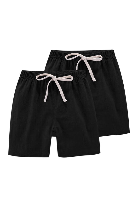 Toddler Baby Shorts Cotton Linen Activity Shorts Summer Loose Casual Bermuda Shorts Soft Comfortable Elastic Waited Boys Girls Unisex Shorts for kids, 2-Pack,Size 2-3Years