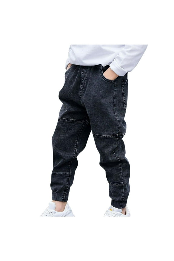 Toddler Boy's Jeans Pull-On Denim Joggers Elastic Waist Pant Baby Casual Loose Comfy Baggy Pocket Haren Jeans Kids Clothes Size 5 Years