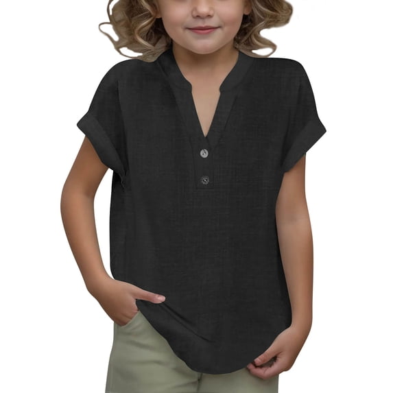 YABCSAZ Toddler Girls Summer Outfits Cotton Linen Short Sleeve Tops Loose Fit Active Tee Shirts Kids Casual T-Shirts Blouses Solid Color Shirts Tops Baby Clothes Size 5 T