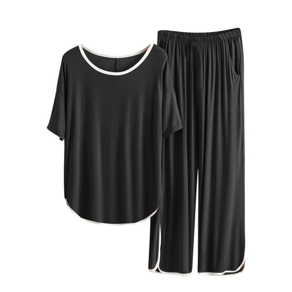 YABCSAZ Two Piece Sets for Women Fall Cotton Linen Long Sleeve Round Neck Top and Drawstring Elastric Wide Leg Pant Set Casual Loose Fit Soft Comfy Pajamas for Women 2024 Trendy