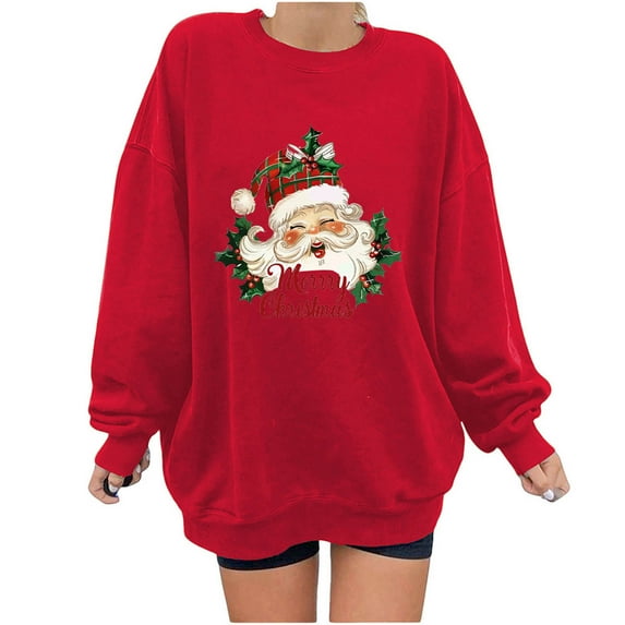 YABCSAZ Ugly Christmas Sweater Sweatshirts for Women Plus Size Cable Knit Pullover Sweaters Loose Long Sleeve Tops Santa Claus Cap Graphic Printed Chunky Jumper Tops Oversized,Gifts for Women