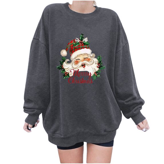 YABCSAZ Ugly Christmas Sweater Sweatshirts for Women Plus Size Cable Knit Pullover Sweaters Loose Long Sleeve Tops Santa Claus Cap Graphic Printed Chunky Jumper Tops Oversized,Gifts for Women