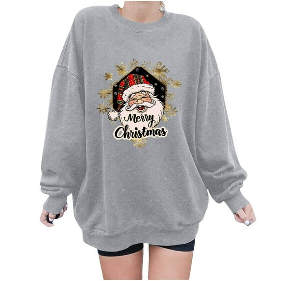 YABCSAZ Ugly Christmas Sweater for Women Plus Size Sweatshirts Casual Loose Long Sleeve Tops Santa Claus Cap Graphic Printed Oversized Pullover,Gifts for Women
