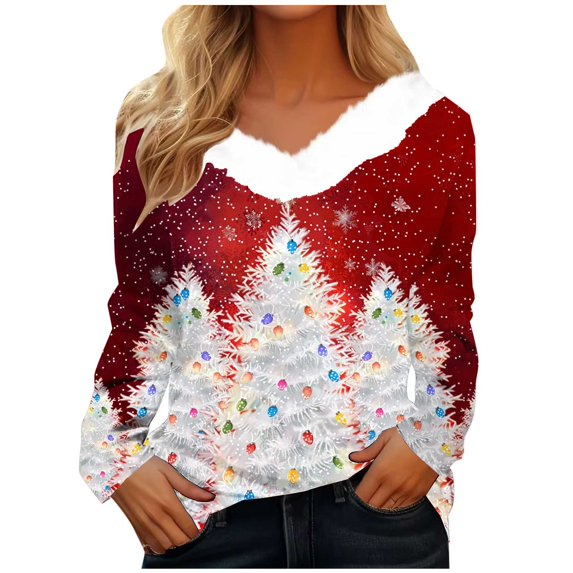 YABCSAZ Ugly Christmas Sweater for Women Sweatshirt Fleece Long Sleeve T Shirts Christmas Tree Snowflakes Reindeer Santa Claus Tops Casual Loose Warm Pullover Oversize T Shirts for Xmas Party