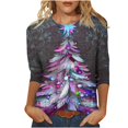 thumbnail image 1 of YABCSAZ Ugly Christmas Sweaters for Women 3/4 Sleeve Tops Casual Loose Pullover Oversize Crewneck Sweatshirt Xmas Graphic Print Fall Trendy Outfits T Shirts for Xmas Party Holiday Tops, 1 of 5
