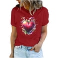 thumbnail image 1 of YABCSAZ Valentine's Day T-Shirts for Women Short Sleeve Crew Neck Pullover Solid Color Love Heart Graphic Letter Print Sweathirts Casual Loose Oversized Tee Tops,Gift for Women, 1 of 5