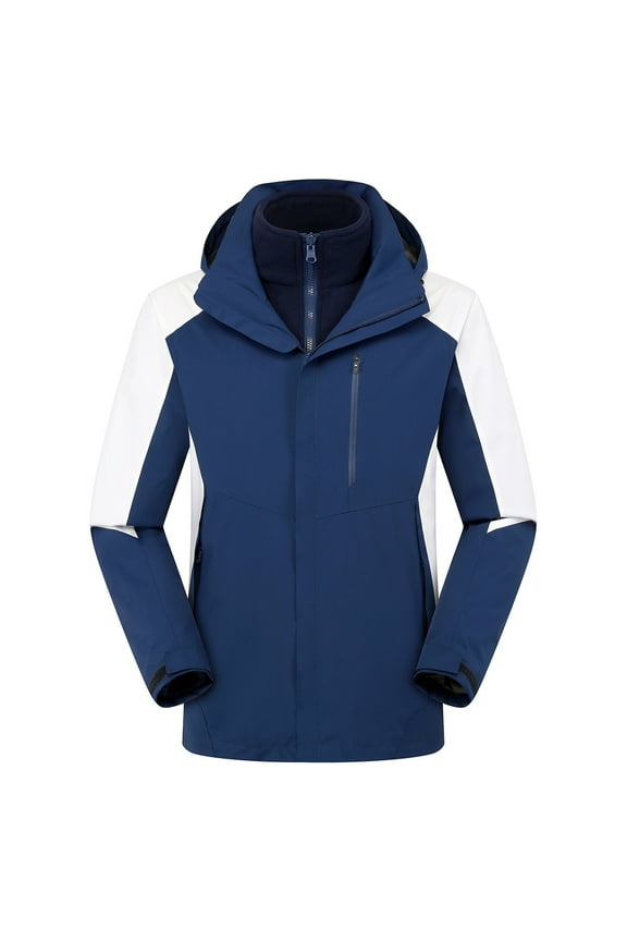 Waterproof Rain Jacket Lightweight Warm Thick Raincoat Softshell Hooded Jacket, Unisex Style Winter Three In One Removable Sports Outdoor Hiking Mountaineering Suit Ski Suit