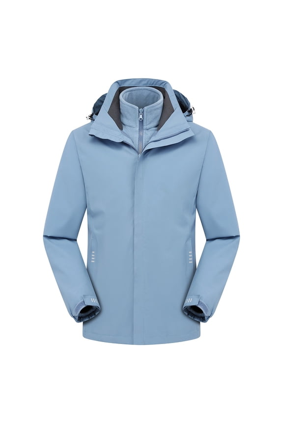 Waterproof Rain Jacket Lightweight Warm Thick Raincoat Softshell Hooded Jacket, Unisex Style Winter Three In One Removable Sports Outdoor Hiking Mountaineering Suit Ski Suit
