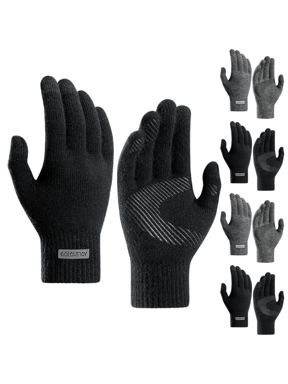 Winter Thermal Gloves for Men, Thick Warm Touch Screen Gloves, Coldproof Fleece-Lined Stretchy Velvet Outdoor Driving Gloves, Gray