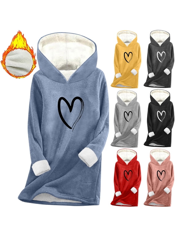 Winter Tops for Women, Women's Hooded Base Layer Top Fleece-Lined Thermal Winter Long Sleeve Loose Fit Thick Warm Pullover Solid Color Casual Shirt