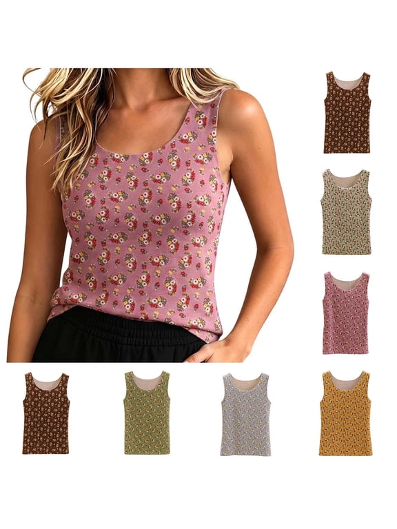 Winter Tops for Women, Women's Rose Thermal Fleece Camisole, Floral Sleeveless Seamless Tank Top with Pocket, Fleece-Lined Winter Base Layer, Slim Fit Brushed Thermal Undershirt
