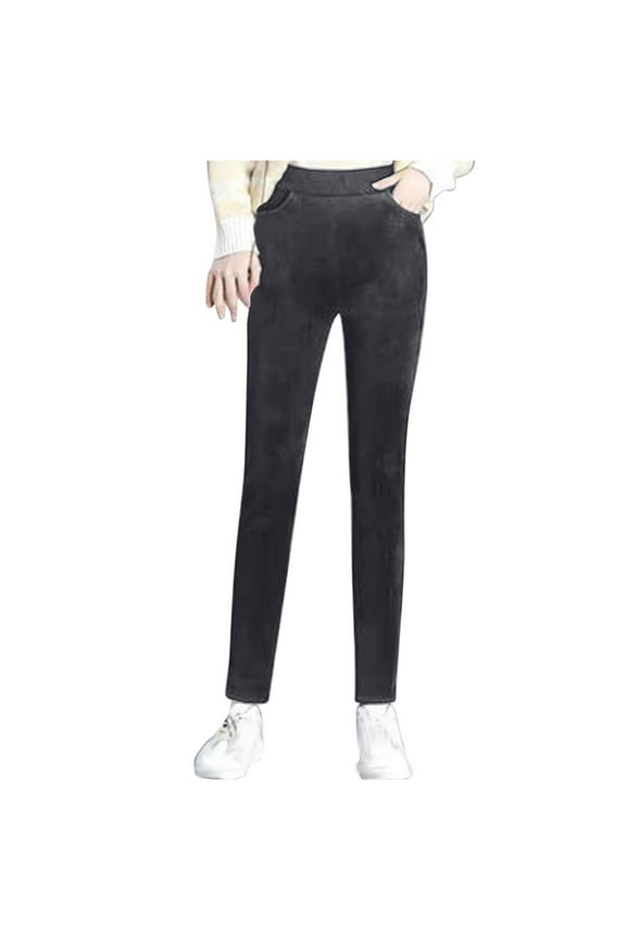 Women Fleece Lined Pants with Pockets Wide Leg Winter Thermal Stretchy Work Trousers Dressy Casua lTrousers