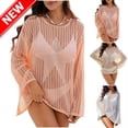 thumbnail image 1 of YABCSAZ Women Swimsuit Crochet Swim Cover Up Summer Solid Color Long Sleeve Bathing Suit Plus Size Swimwear Mesh Knit Beach Dress Vacation Outfits, 1 of 10