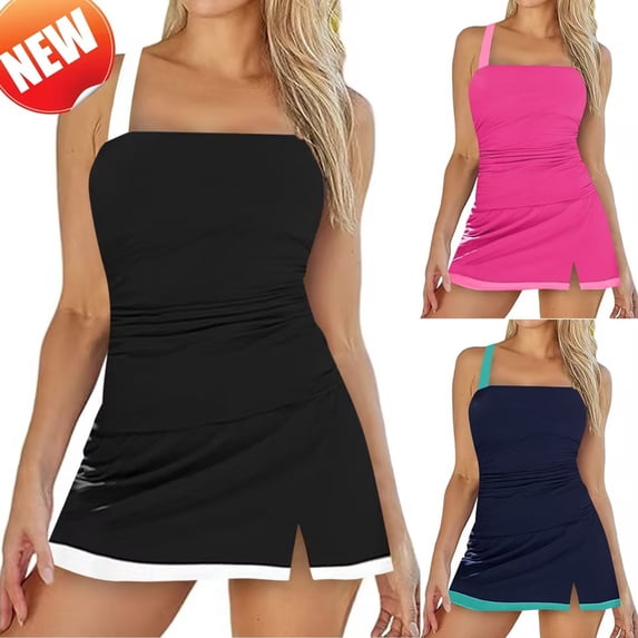 YABCSAZ Women Vintage Tummy Control Two Piece Tankini Swimsuits ;Square Neck Spaghetti Strap Tops and Skirts ,Swimdress Push up Swimwear Bathing Suits