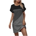 thumbnail image 1 of YABCSAZ Women's 2024 Summer Short-sleeved Round Neck Classic Color Contrast Patchwork Color Loose Plus-size Dress Short-sleeved Round Neck Mid-calf Dress Summer Saving Clearance!, 1 of 4