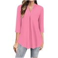 thumbnail image 1 of YABCSAZ Women's 3/4 Sleeve Shirts Casual Loose V Neck Workout Sweatshirts Solid Color Printed Women Tunic Top, Fall Clothes for Women 2025, 1 of 5
