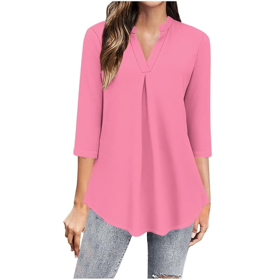 YABCSAZ Women's 3/4 Sleeve Shirts Casual Loose V Neck Workout Sweatshirts Solid Color Printed Women Tunic Top, Fall Clothes for Women 2025
