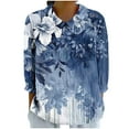 thumbnail image 1 of YABCSAZ Women's 3/4 Sleeve Shirts V Neck Cotton Linen Blouses Top Casual Retro Style Floral Print Jacquard Loose T-Shirt 3/4 Sleeve Tops, 1 of 5