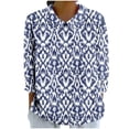 thumbnail image 1 of YABCSAZ Women's 3/4 Sleeve Shirts V Neck Cotton Linen Blouses Top Casual Retro Style Print Loose T-Shirt 3/4 Sleeve Tops, 1 of 5