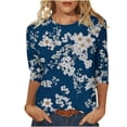 thumbnail image 1 of YABCSAZ Women's 3/4 Sleeve Tops Floral Print Slim Fit Shirts Round Neck Elegant Pullover Tunic T-Shirts, 2024 Clothes Basic Going Out Tops Summer Saving Clearance!, 1 of 5