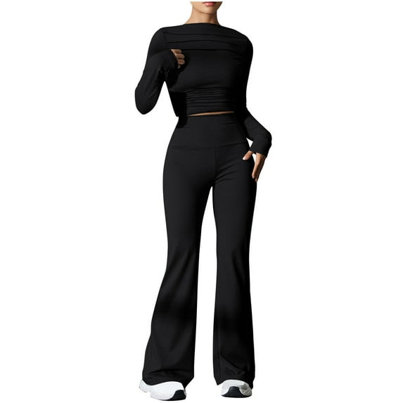 YABCSAZ Women's Athletic Clothing Sets Long Sleeve Sweatshirts Tops+Pants 2 Piece Outfits Sets Casual Slim Soft Yoga Sets 2024 Christmas Gifts for Women