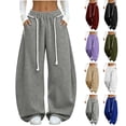 thumbnail image 1 of YABCSAZ Women's Baggy Barrel Sweatpants Oversized Tapered Wide Leg Sweat Pants Rope Drawstring Elastic Waist Y2K Streetwear Trousers with Pockets, 1 of 9
