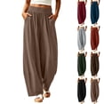 thumbnail image 1 of YABCSAZ Women's Barrel Pants Solid Color Wide Leg Pants Elastic Waist Pants Casual Pants with Pockets for Summer Travel Loose Baggy Trousers, Gifts for Women, 1 of 8