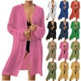 thumbnail image 1 of YABCSAZ Women's Beach Cover up Long Sleeve Button Down Beach Shirts Summer Swimsuit Solid Color Kimono Cardigan Casual Beachwear Bathing Suit Sun Protection, 1 of 7
