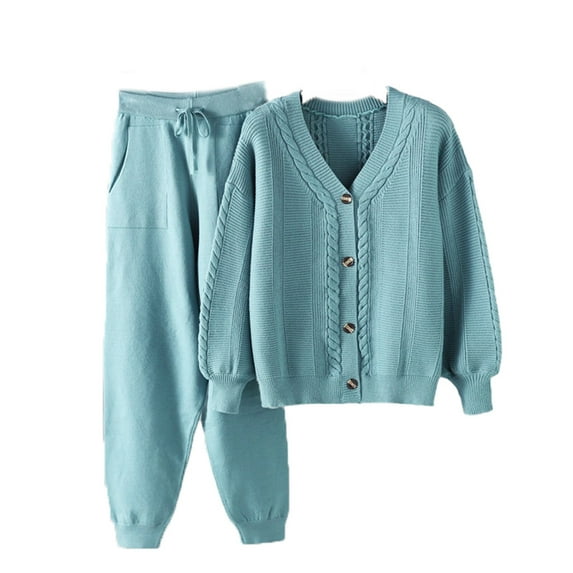 YABCSAZ Women's Cardigan Sweater Sets Oversize Long Sleeve Button V Neck Striped Knitted Top Shirts and Long Pants 2 Piece Outfits Sets Casual Loose Soft Sweater Sets 2024 Christmas Gifts