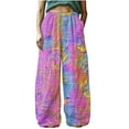 thumbnail image 1 of YABCSAZ Women's Casual Pants Loose Plus Size Boho Pants Retro Printed Drawstring Elastic Waist Lounge Long Trousers Soft Comfortable Capri Pants Baggy Wide Leg Pants for Women, 1 of 5
