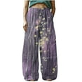 thumbnail image 1 of YABCSAZ Women's Casual Pants Loose Plus Size Boho Pants Retro Printed Drawstring Elastic Waist Lounge Long Trousers Soft Comfortable Capri Pants Baggy Wide Leg Pants for Women, 1 of 5