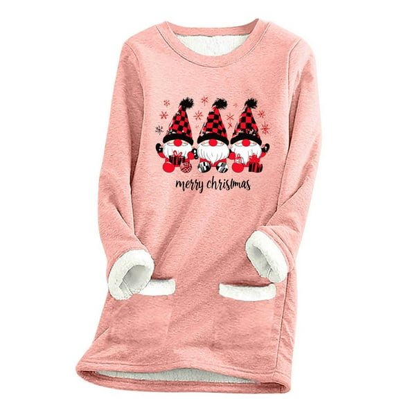 YABCSAZ Women's Christmas Sweatshirt Winter Warm Sherpa Lined Fleece Crewneck Sweatshirt Pullover Loungewear Tunic Tops