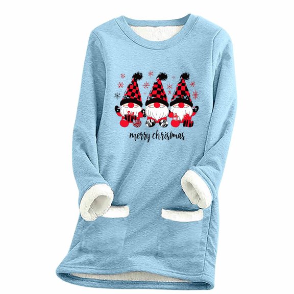 YABCSAZ Women's Christmas Sweatshirt Winter Warm Sherpa Lined Fleece Crewneck Sweatshirt Pullover Loungewear Tunic Tops